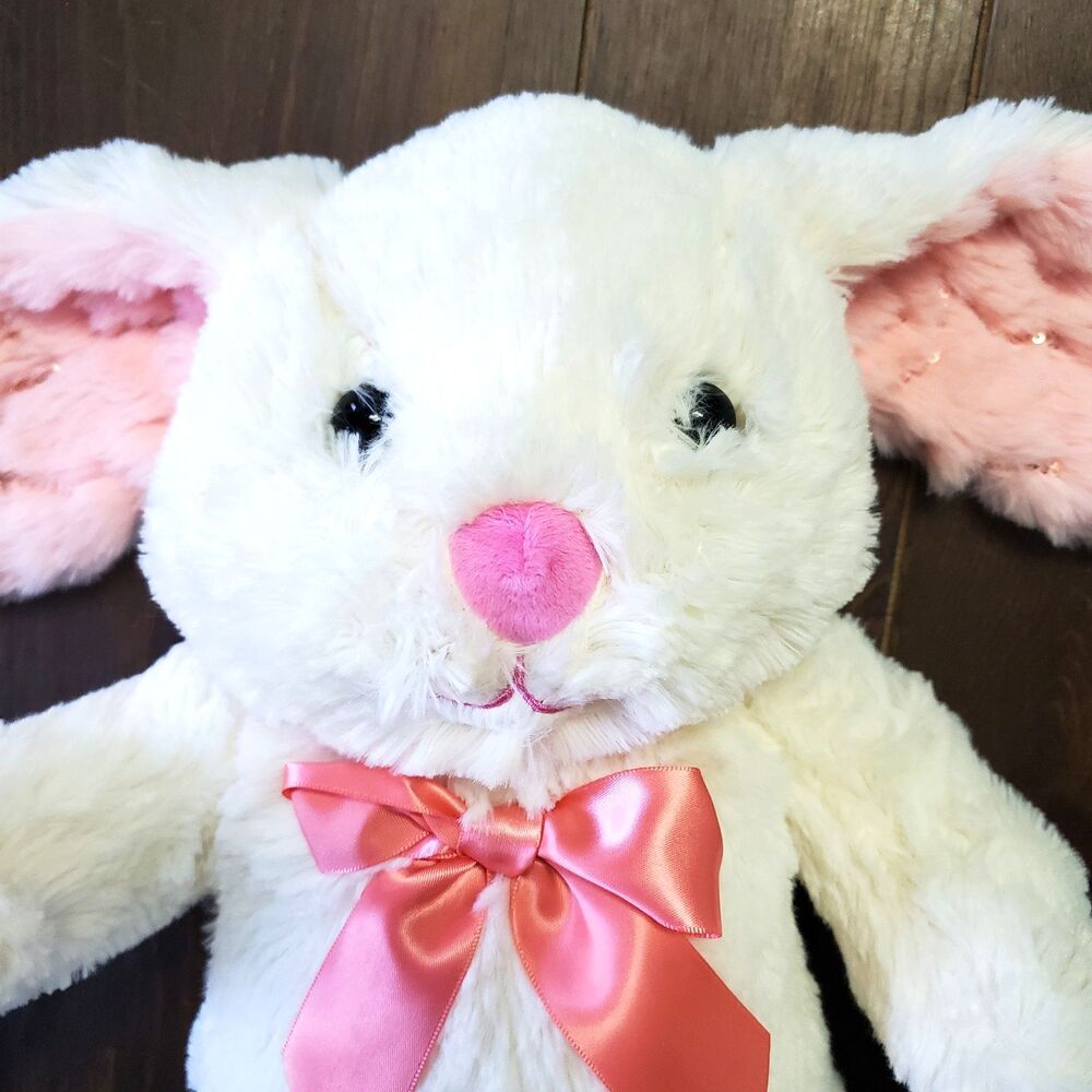 Goffa Bunny Rabbit Plush 16" White Pink Floppy Ears Coral Sequins Sparkle Easter